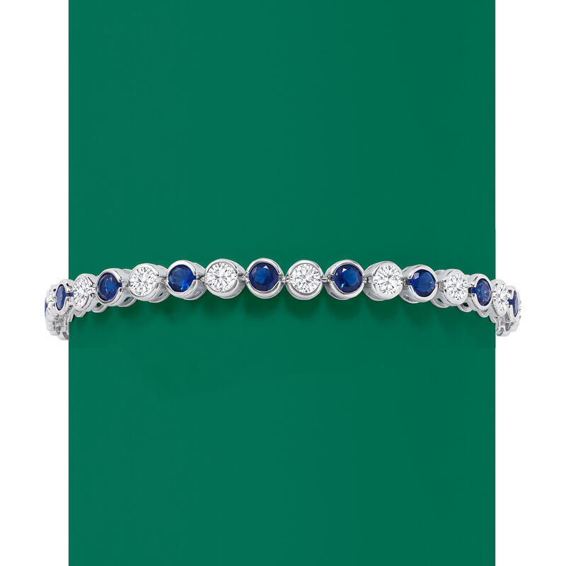 2.70 ct. t.w. CZ and 2.70 ct. t.w. Simulated Sapphire Tennis Bracelet in Sterling Silver image number 2