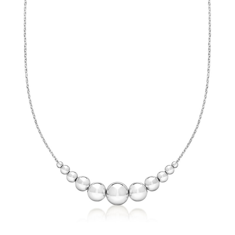 Italian Sterling Silver Graduated Bead Cable-Chain Necklace. 18&quot; image number 1