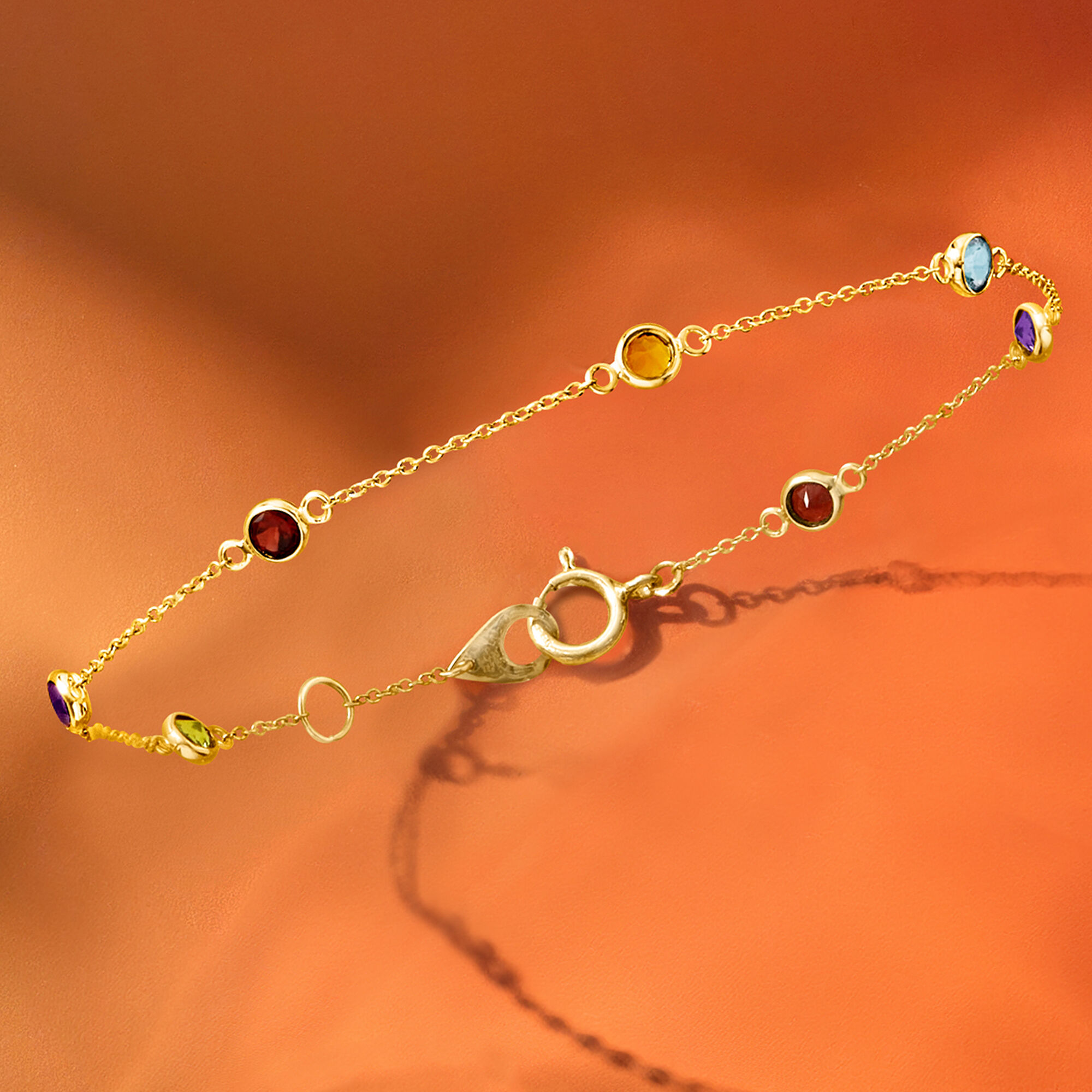 69 ct. t.w. Multi-Gemstone Station Bracelet in 14kt Yellow