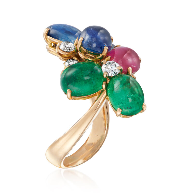 C. 1980 Vintage 7.01 ct. t.w. Multi-Gemstone Ring with .35 ct. t.w. Diamonds in 18kt Yellow Gold. Size 5.5 image number 2