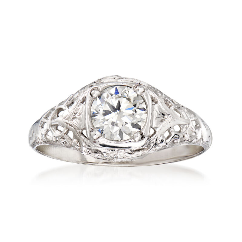 C. 1960 Vintage .65 Carat Diamond Filigree Ring in 18kt White Gold image number 0