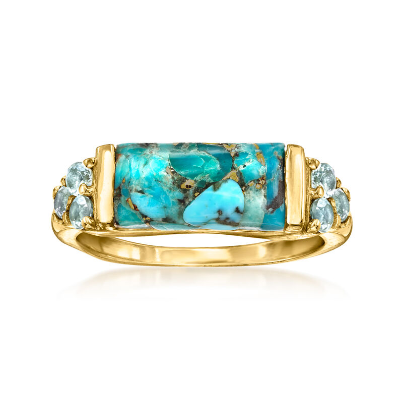 Turquoise and .70 ct. t.w. Sky Blue Topaz Ring in 18kt Gold Over Sterling. Size 7 image number 0