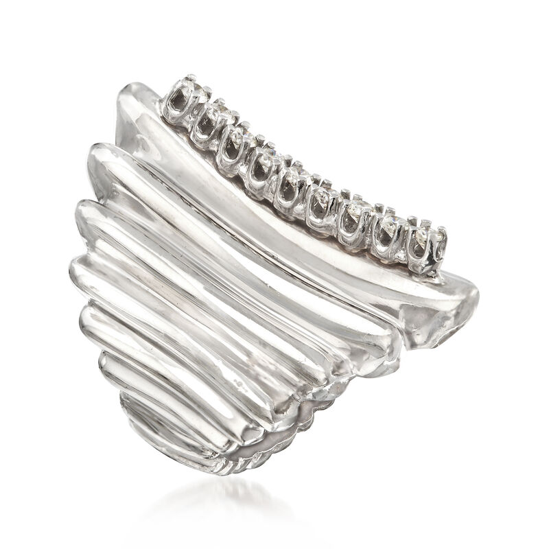 C. 1970 Vintage .50 ct. t.w. Diamond Ridged Ring in 14kt White Gold. Size 6 image number 2