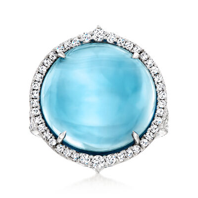 14.00 Carat Swiss Blue Topaz and .68 ct. t.w. Diamond Ring in 18kt White Gold
