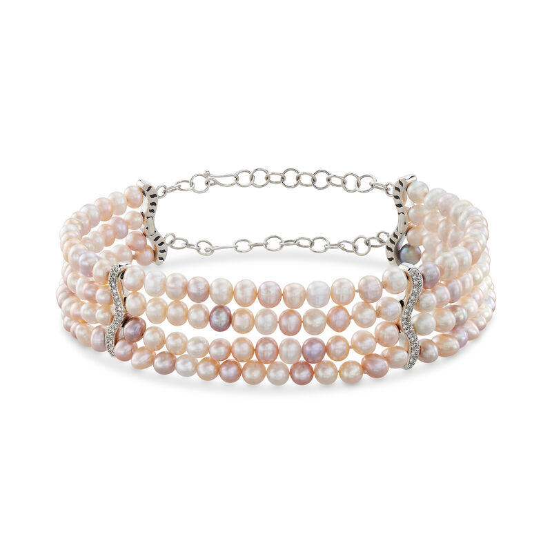 C. 1990 Vintage Multicolored Cultured Pearl and .85 ct. t.w. Diamond Choker Necklace in 18kt White Gold. 12.5&quot; image number 1
