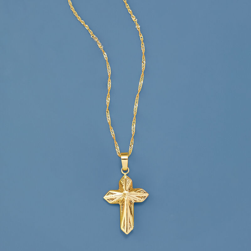 3-D Cross Pendant Necklace in 18kt Yellow Gold image number 2