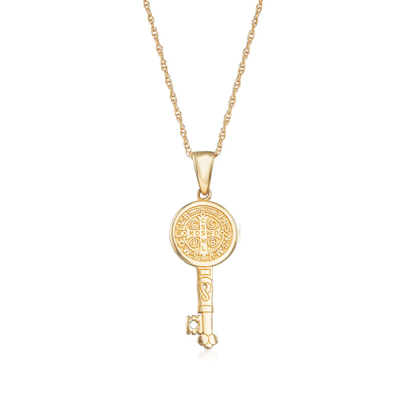 14kt Yellow Gold Saint Benedict Key Pendant Necklace. 18&quot; image number 2