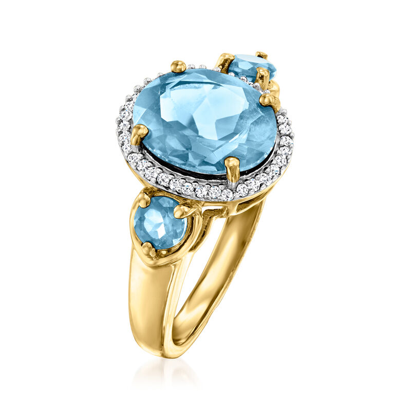 4.40 ct. t.w. Sky Blue Topaz Ring with .13 ct. t.w. Diamonds in 18kt Gold Over Sterling image number 2