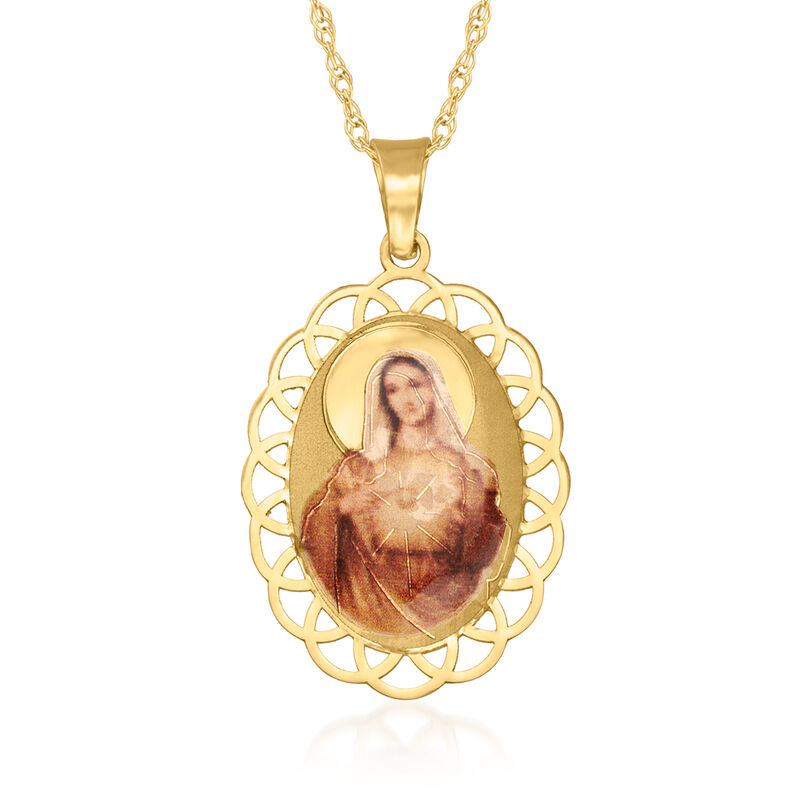 14kt Yellow Gold Immaculate Heart of Mary Pendant Necklace with Multicolored Enamel image number 0