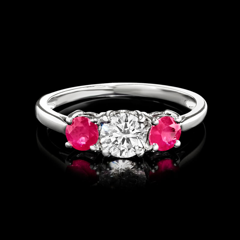 .50 Carat Lab-Grown Diamond Ring with .60 ct. t.w. Rubies in 14kt White Gold image number 3