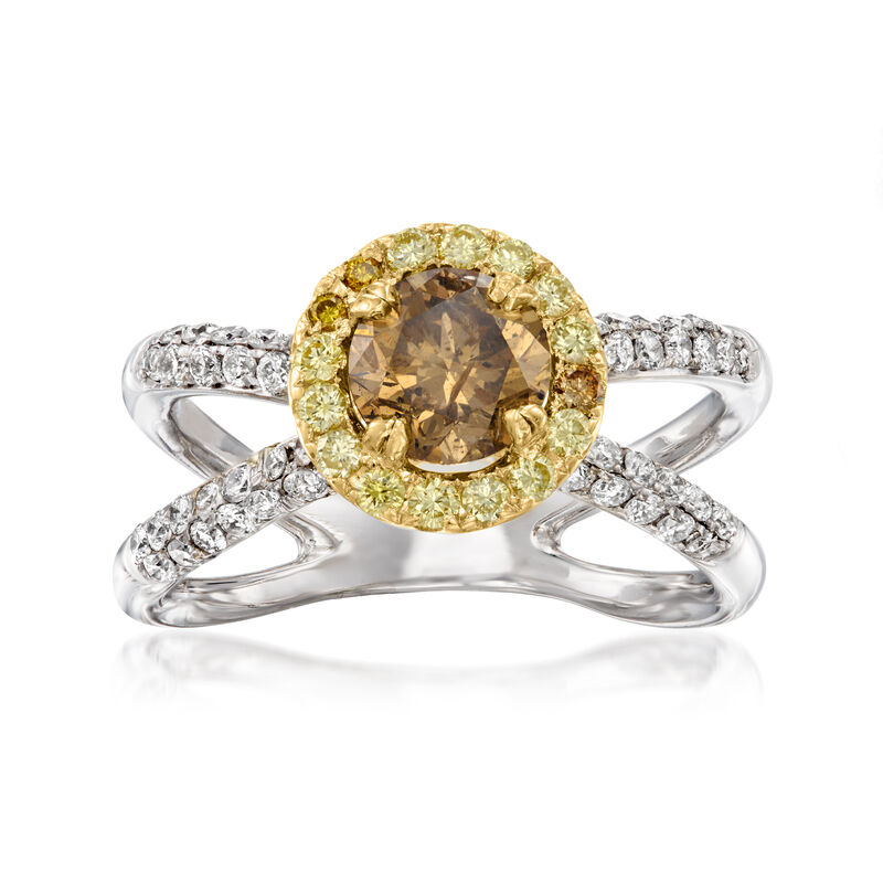 C. 1990 Vintage .90 Carat Brown Diamond Ring with 1.22 ct. t.w. Multicolored Diamonds in 18kt Two-Tone Gold. Size 7 image number 0