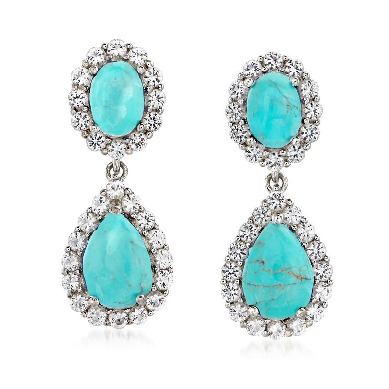 Turquoise and 2.20 ct. t.w. White Topaz Double Drop Earrings in Sterling  image number 0