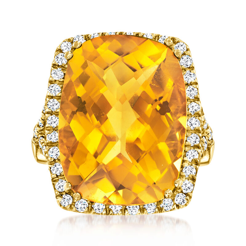 17.00 Carat Citrine Ring with .68 ct. t.w. Diamonds in 14kt Yellow Gold image number 0