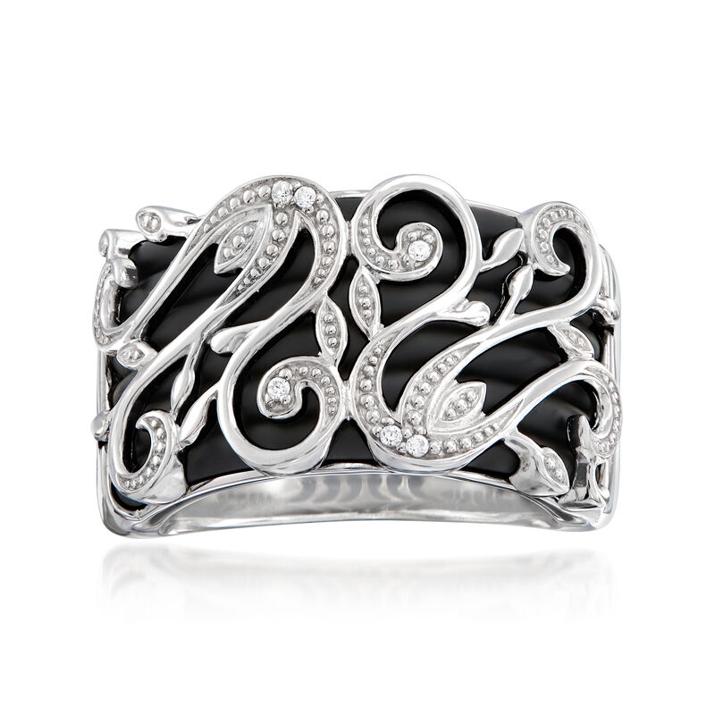 Belle Etoile "Andante" Black Rubber Ring in Sterling Silver image number 0
