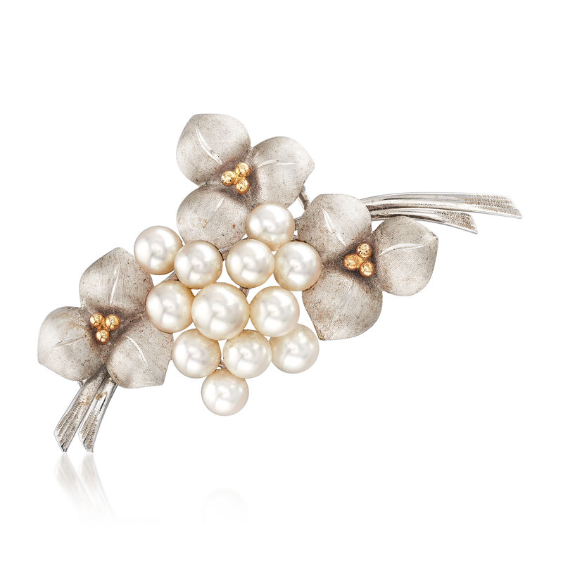 C. 1970 Vintage Cultured Pearl Bouquet Pin in 14kt Two-Tone Gold image number 0