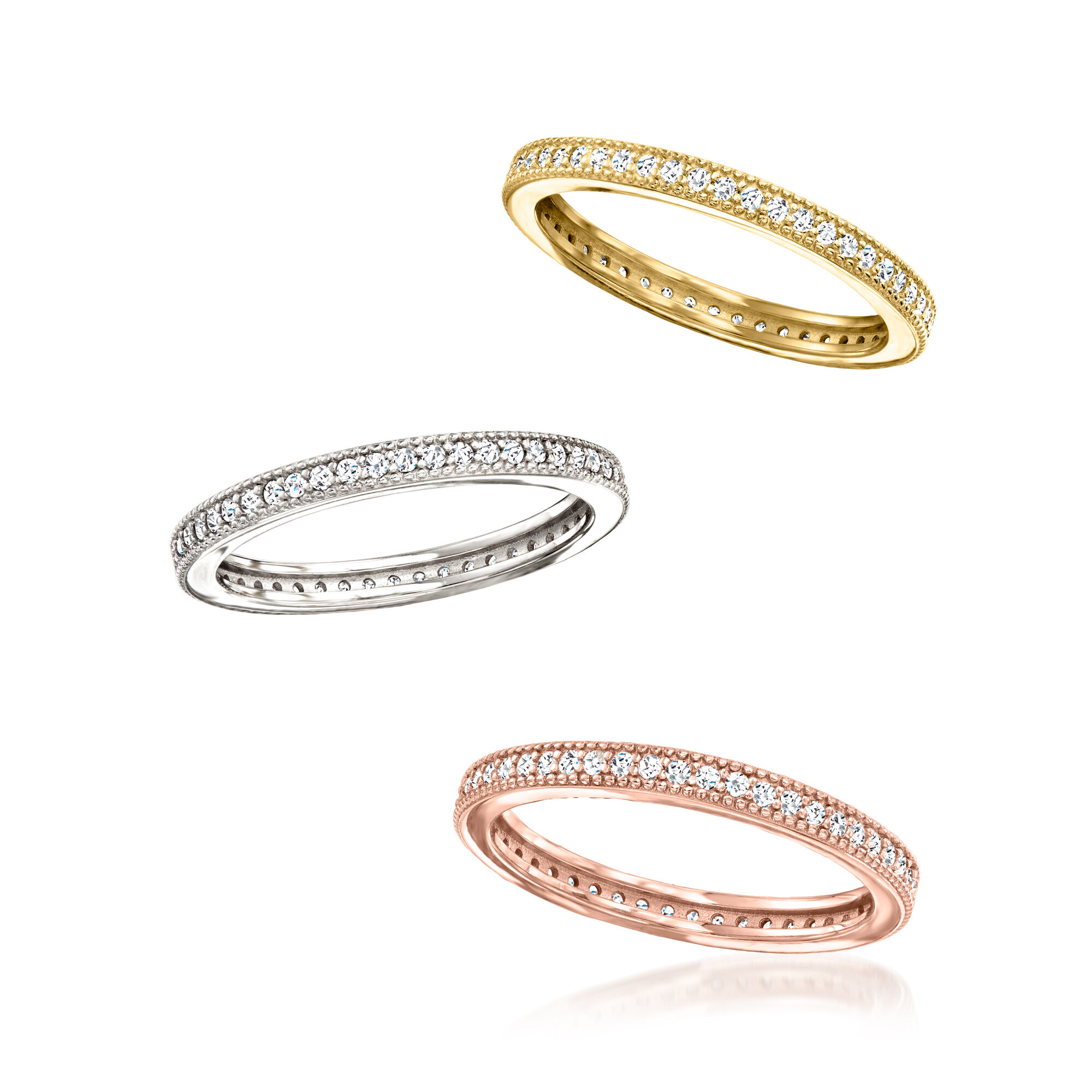 日本人気超絶の Three Set: Jewelry CZ t.w. ct. 70 Stacked Tri-Tone in Rings ヴァイスシュヴァルツ