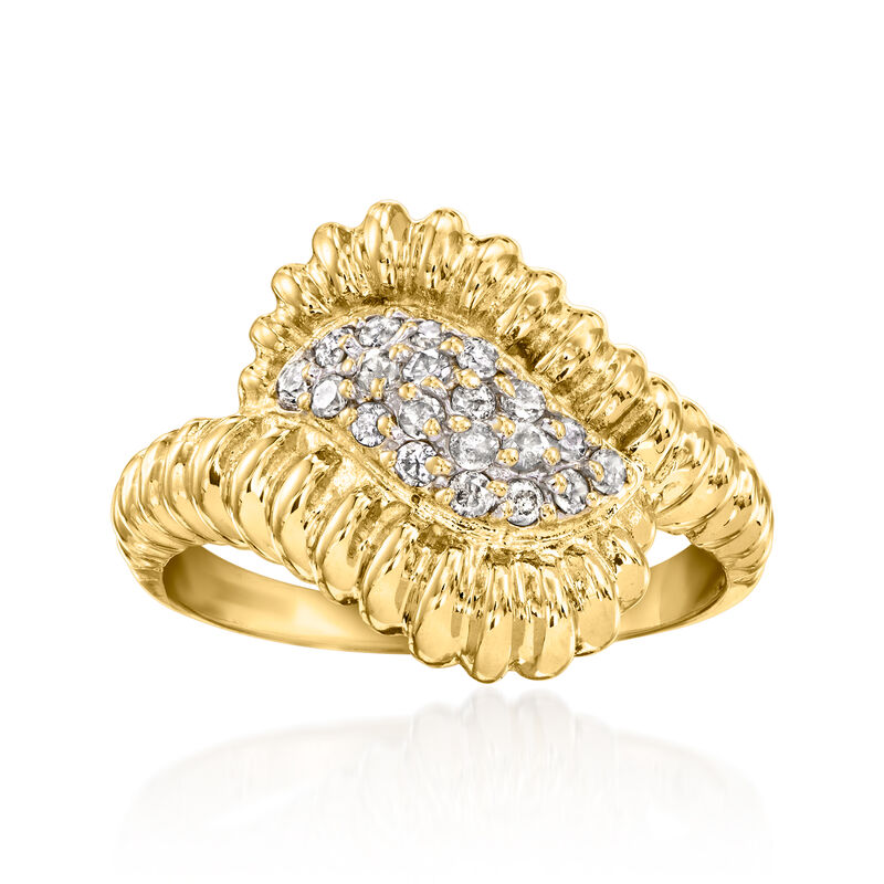 C. 1990 Vintage .30 ct. t.w. Diamond Cluster Ridged Ring in 14kt Yellow Gold. Size 7 image number 0