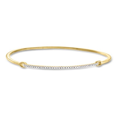 .25 ct. t.w. Diamond Bar Bangle Bracelet in Sterling Silver and 18kt Yellow Gold Over Sterling Silver
