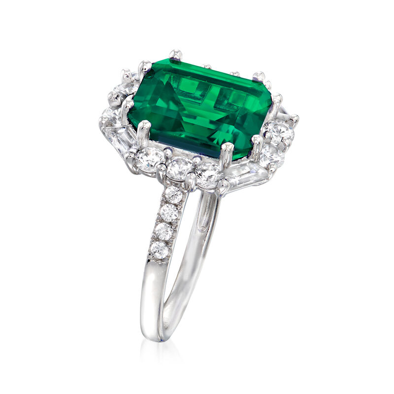5.00 Carat Simulated Emerald Ring with 1.30 ct. t.w. CZs in Sterling Silver image number 2