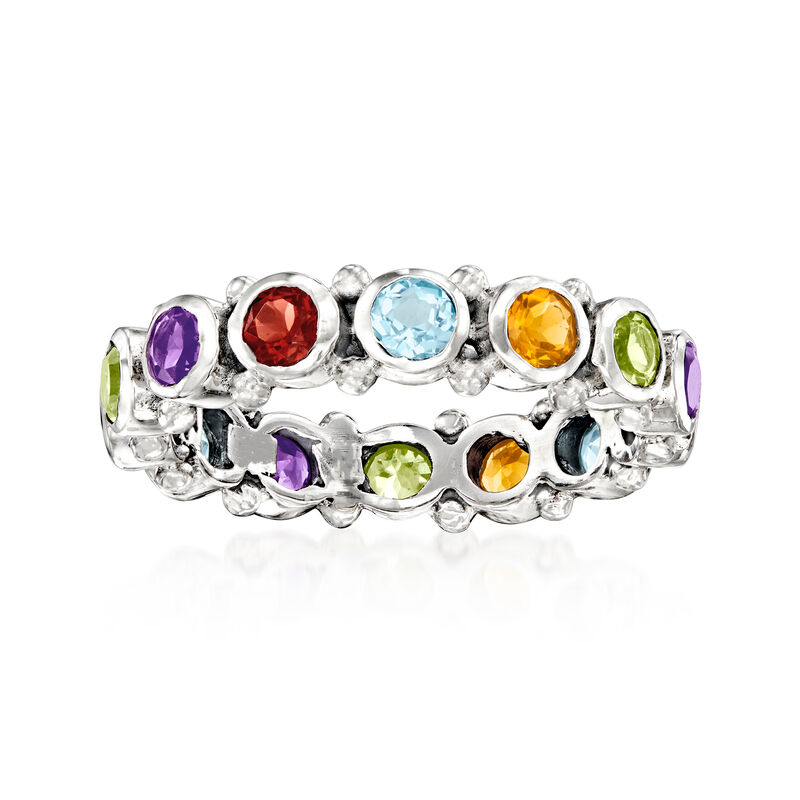 1.50 ct. t.w. Multi-Gemstone Eternity Band in Sterling Silver image number 0
