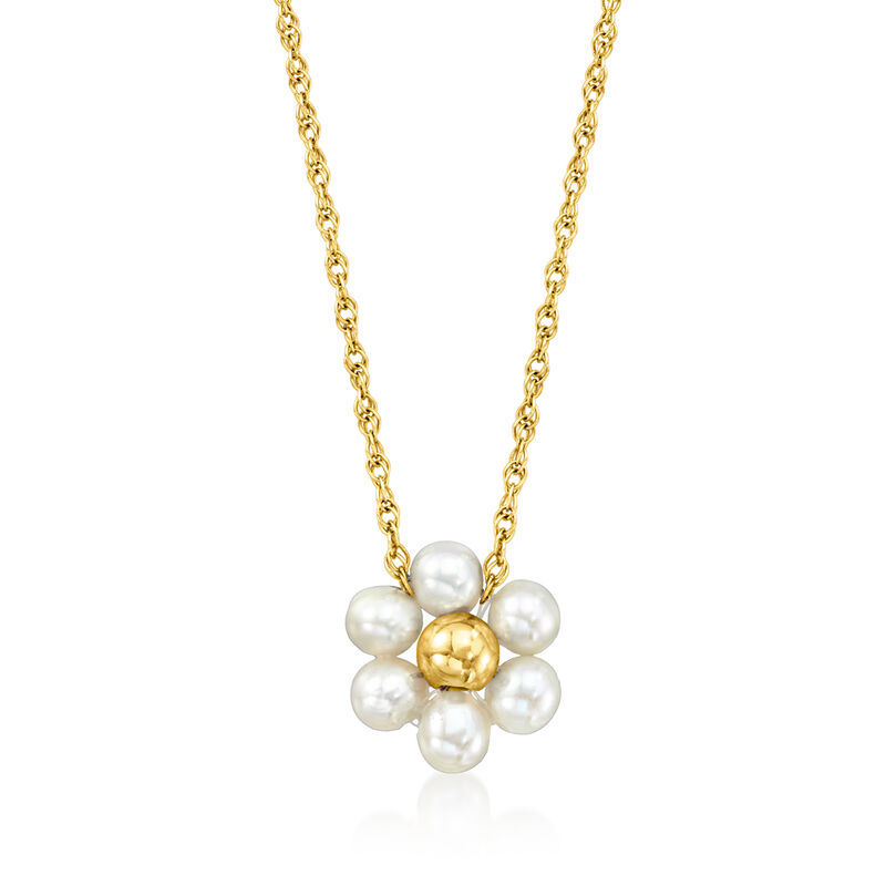 3-3.5mm Cultured Pearl Flower Necklace in 14kt Yellow Gold. 16&quot; image number 1