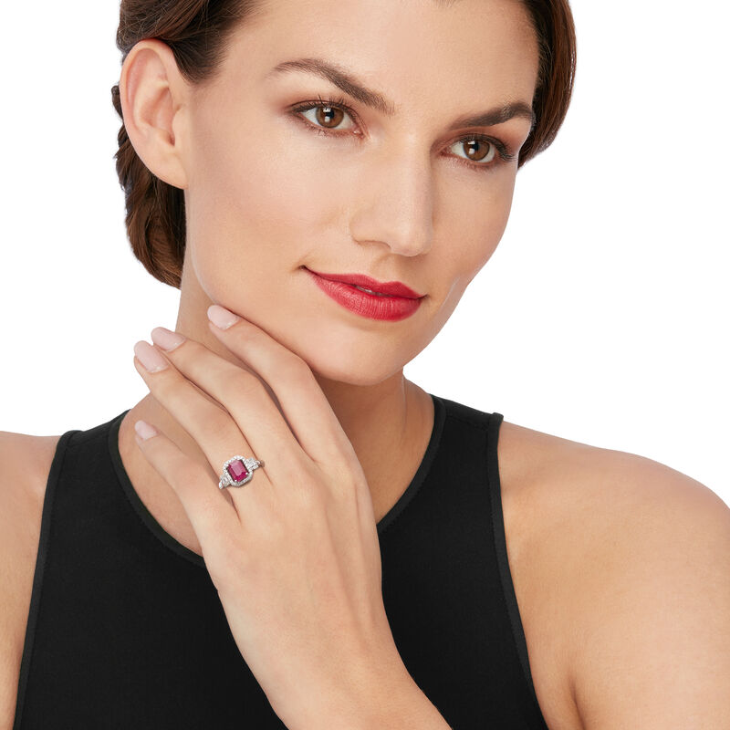 1.80 Carat Ruby and .32 ct. t.w. Diamond Ring in 14kt White Gold. Size 9 image number 1