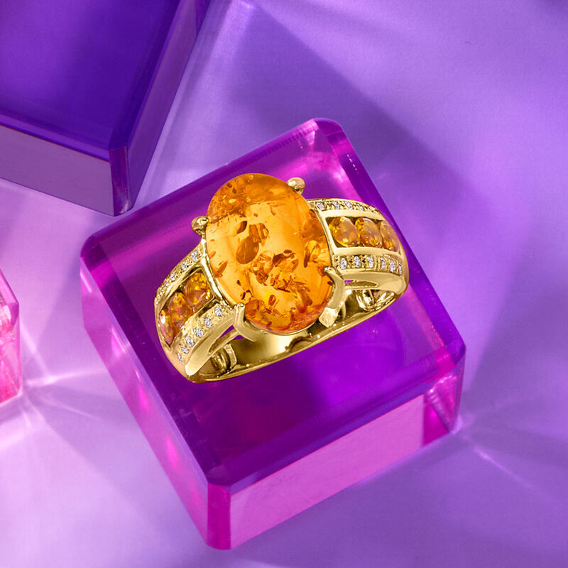 Amber and .50 ct. t.w. Citrine Ring with White Topaz in 18kt Gold Over Sterling image number 3