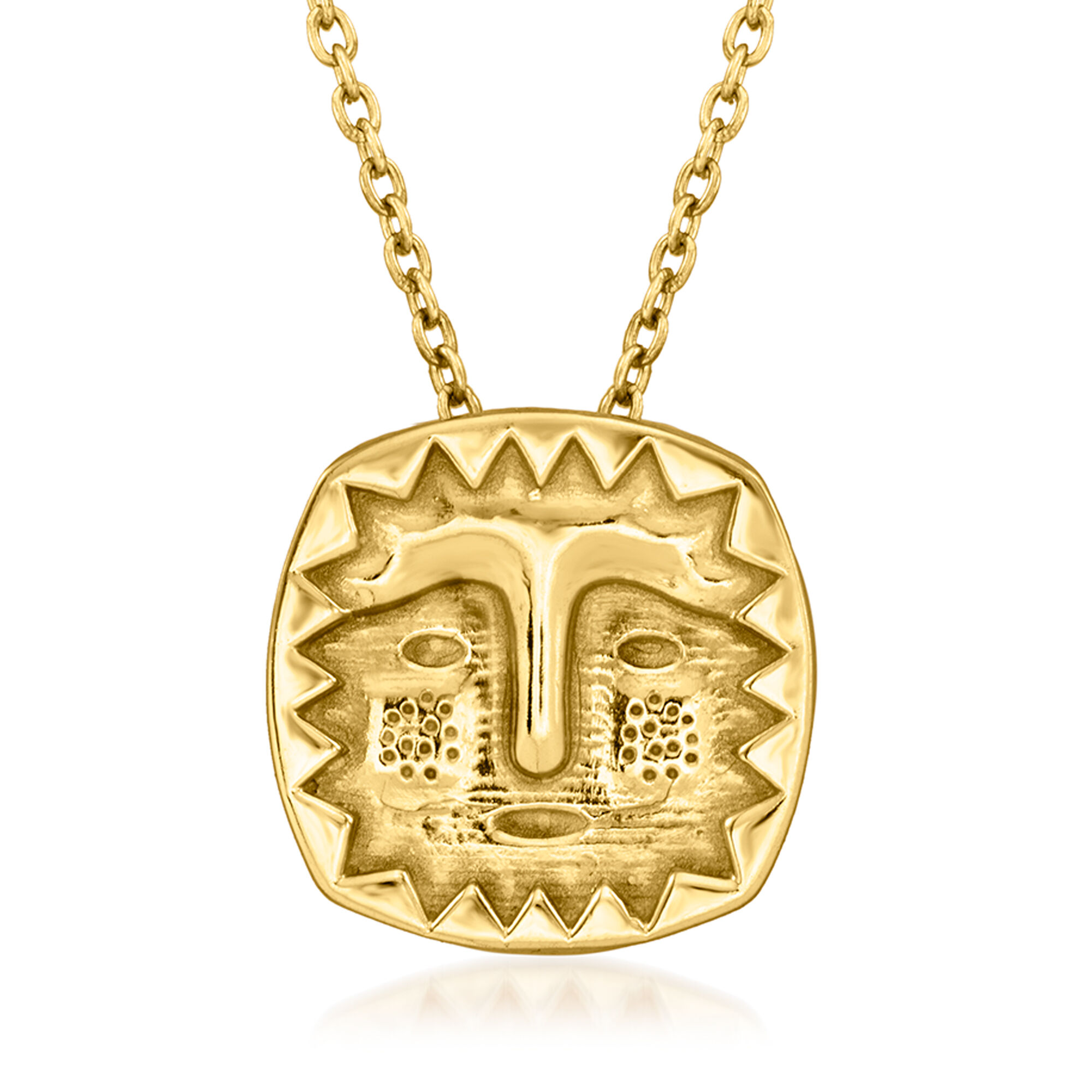 18kt Gold Over Sterling Aztec Sun Face Pendant Necklace