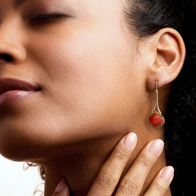 C. 1970 Vintage Orange Coral Drop Earrings in 14kt Yellow Gold