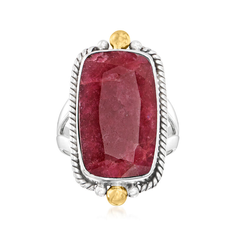 9.50 Carat Ruby Roped-Edge Ring in Sterling Silver with 18kt Gold Over Sterling image number 0