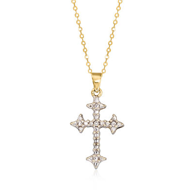 C. 1990 Vintage 10kt Two-Tone Gold Cross Pendant Necklace with Single Diamond