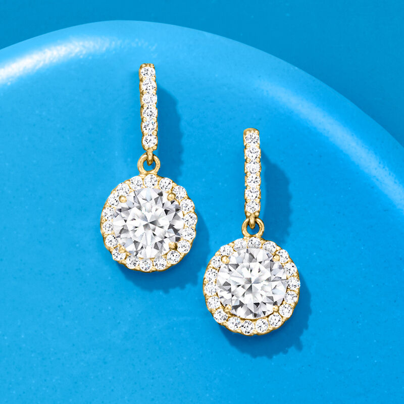 1.80 ct. t.w. CZ Halo Drop Earrings in 14kt Yellow Gold  image number 3