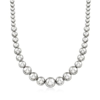 Italian 6-14mm Sterling Silver Bead Graduated Necklace