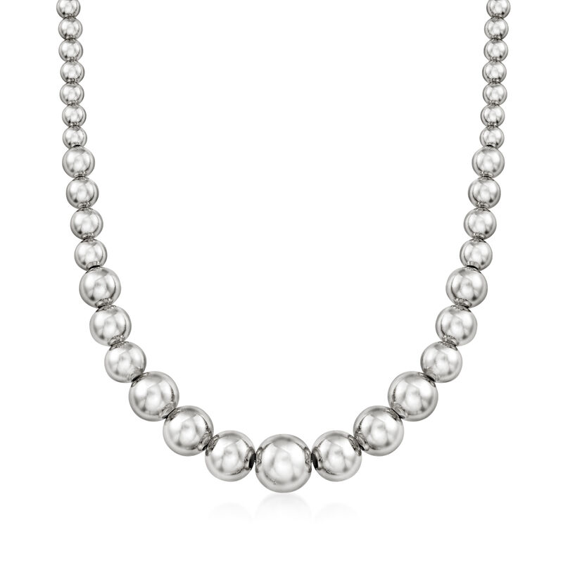Italian 6-14mm Sterling Silver Bead Graduated Necklace image number 0