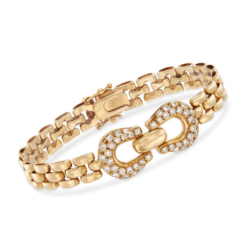 C. 1980 Vintage 1.30 ct. t.w. Diamond Buckle Panther Link Bracelet in 14kt Yellow Gold. 7.25&quot; image number 0