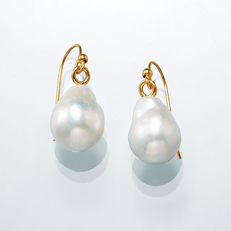 12-14mm Cultured Baroque Pearl Drop Earrings in 14kt Yellow Gold image number 3