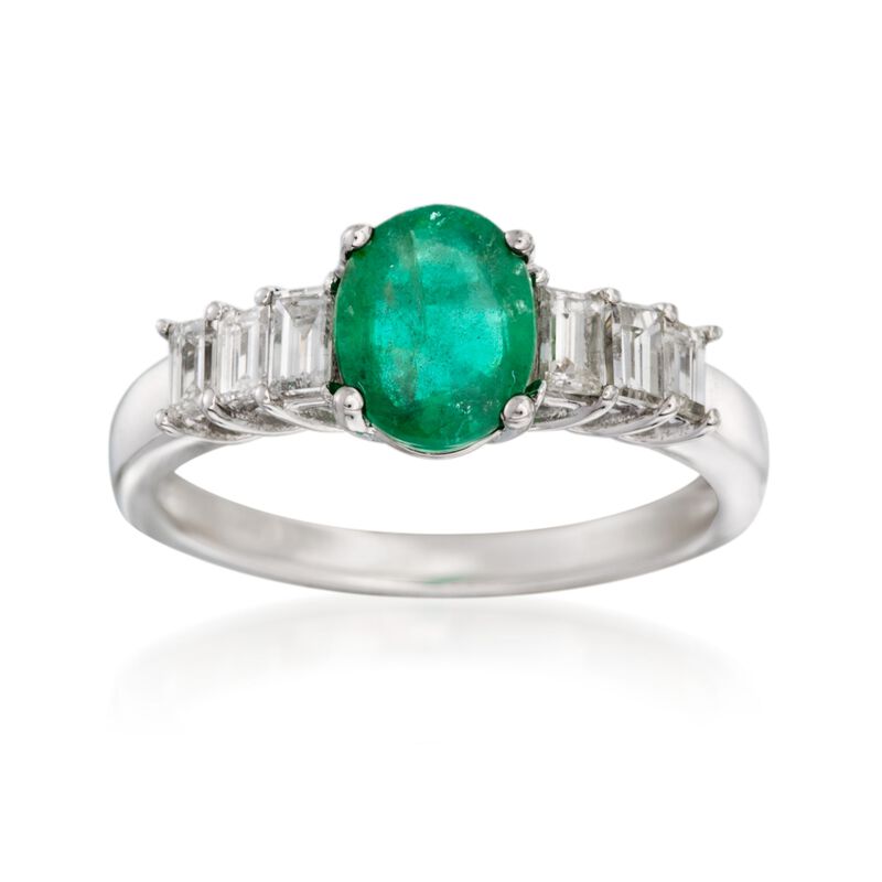 1.00 Carat Emerald and .50 ct. t.w. Diamond Ring in 14kt White Gold image number 0