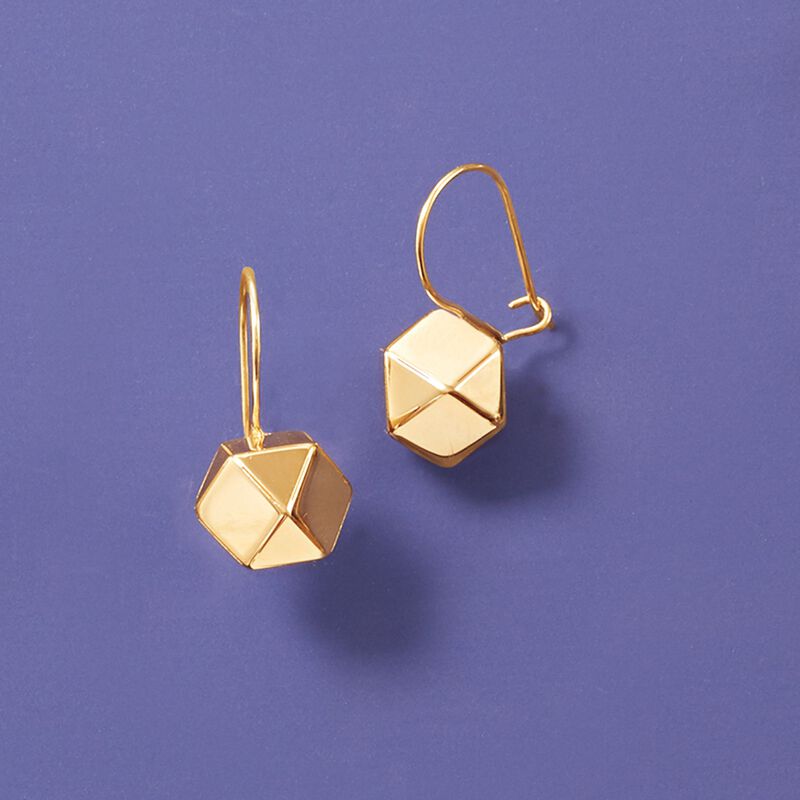 14kt Yellow Gold Hexagon Drop Earrings  image number 4