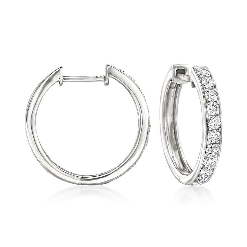 .50 ct. t.w. Diamond Hoop Earrings in 14kt White Gold. 5/8&quot; image number 0