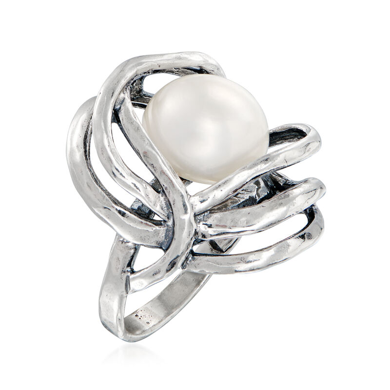 12-12.5mm Cultured Pearl Openwork Ring in Sterling Silver image number 2