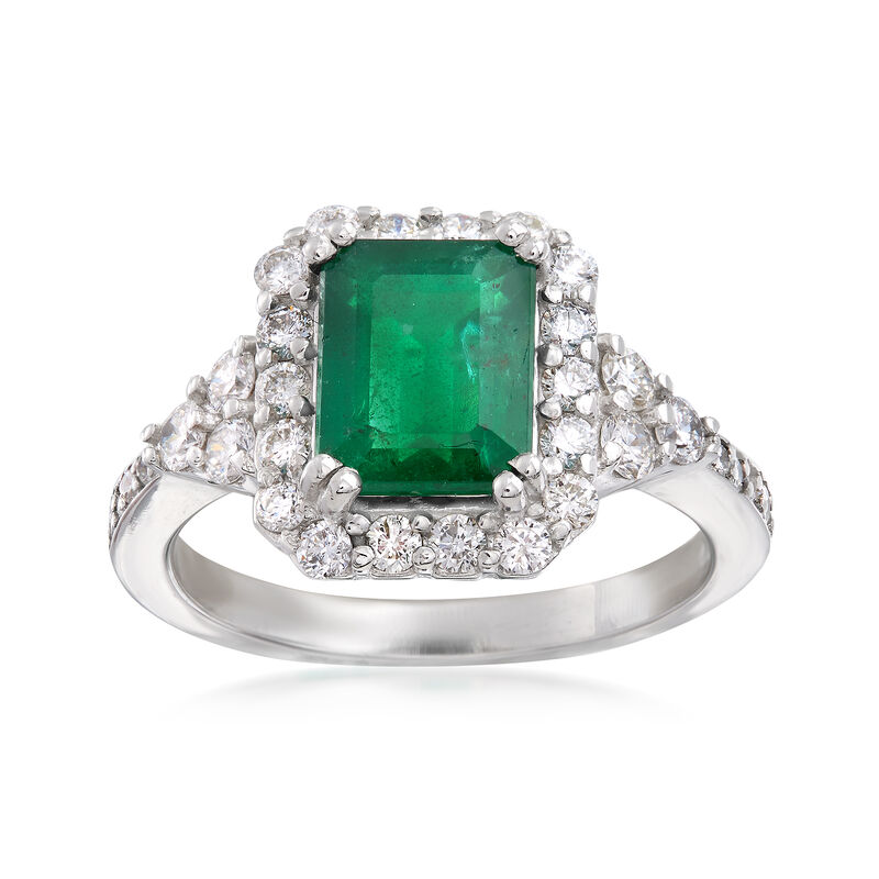 2.10 Carat Emerald and .75 ct. t.w. Diamond Ring in 18kt White Gold image number 0