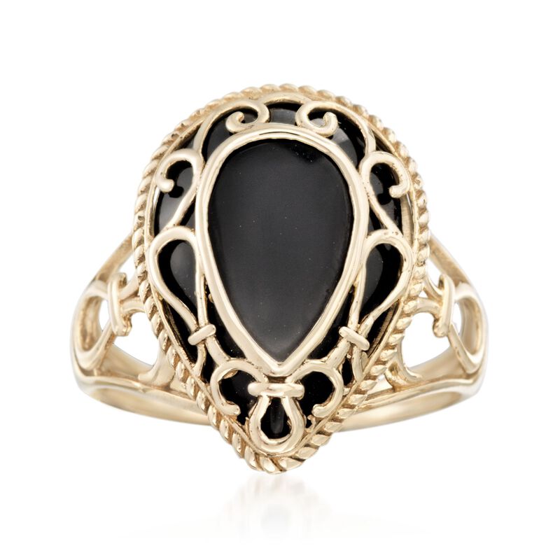 Black Onyx Openwork Overlay Ring in 14kt Yellow Gold image number 0