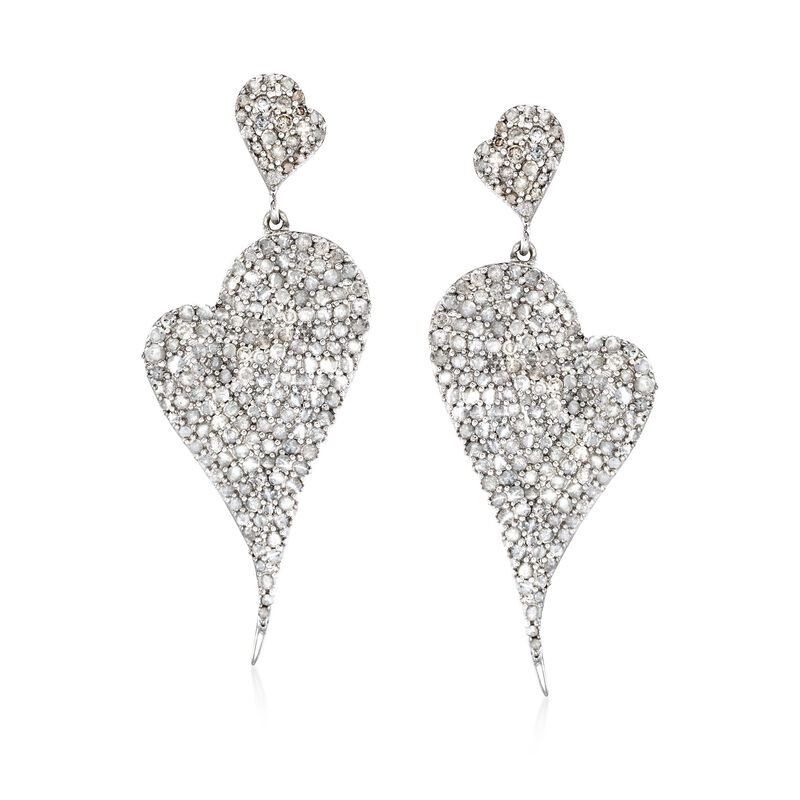 2.00 ct. t.w. Pave Diamond Abstract Heart Drop Earrings in Sterling Silver image number 0