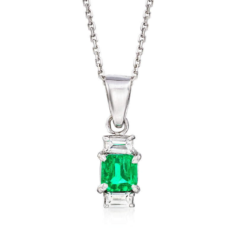 C. 2000 Vintage .55 Carat Emerald and .16 ct. t.w. Diamond Pendant Necklace in Platinum and 18kt White Gold image number 0