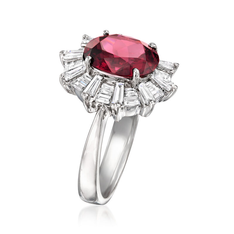 C. 2000 Vintage 4.25 Carat Red Rhodolite Garnet Ring with 1.20 ct. t.w. Diamonds in 18kt White Gold. Size 6.5 image number 2
