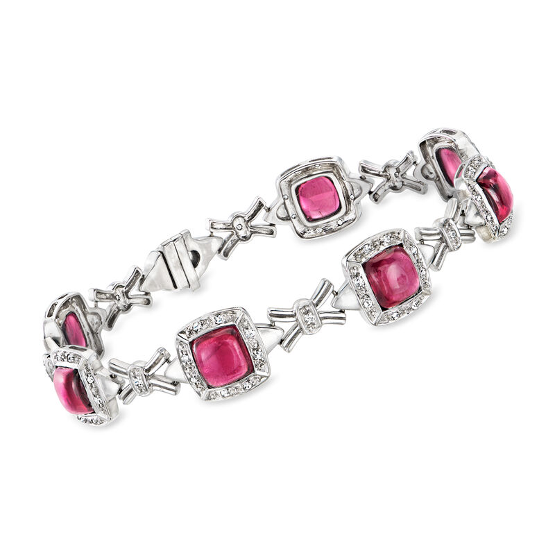 C. 1990 Vintage 17.84 ct. t.w. Rhodolite Garnet and .64 ct. t.w. Diamond Link Bracelet in 18kt White Gold. 7.25&quot; image number 0