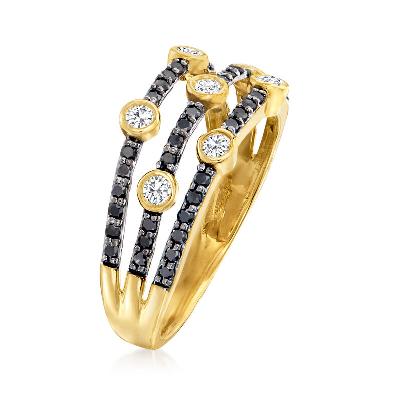 .50 ct. t.w. Black and White Diamond Three-Row Ring in 14kt Yellow Gold image number 2