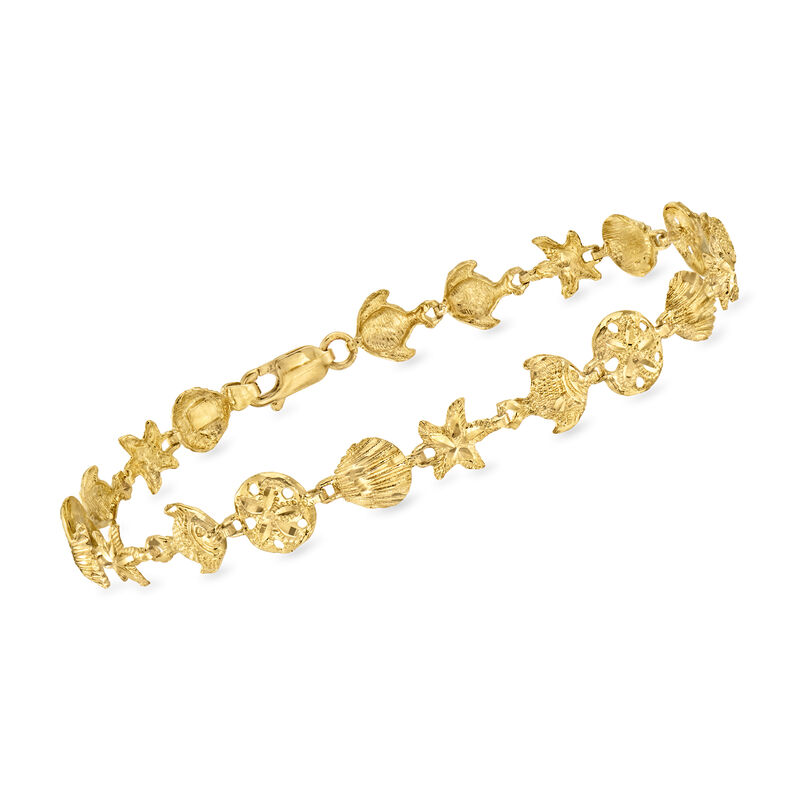C. 2000 Vintage 14kt Yellow Gold Sea Life Bracelet. 9" image number 0