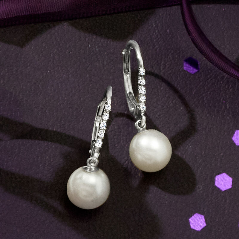 7-7.5mm Cultured Pearl Drop Earrings with Diamonds in 14kt White Gold  image number 2