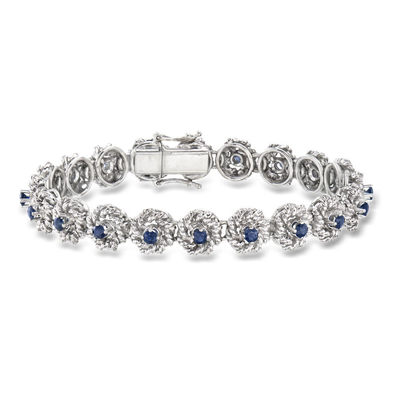 C. 1980 Vintage 2.00 ct. t.w. Sapphire Roped-Edge Bracelet in 18kt White Gold. 7" image number 0